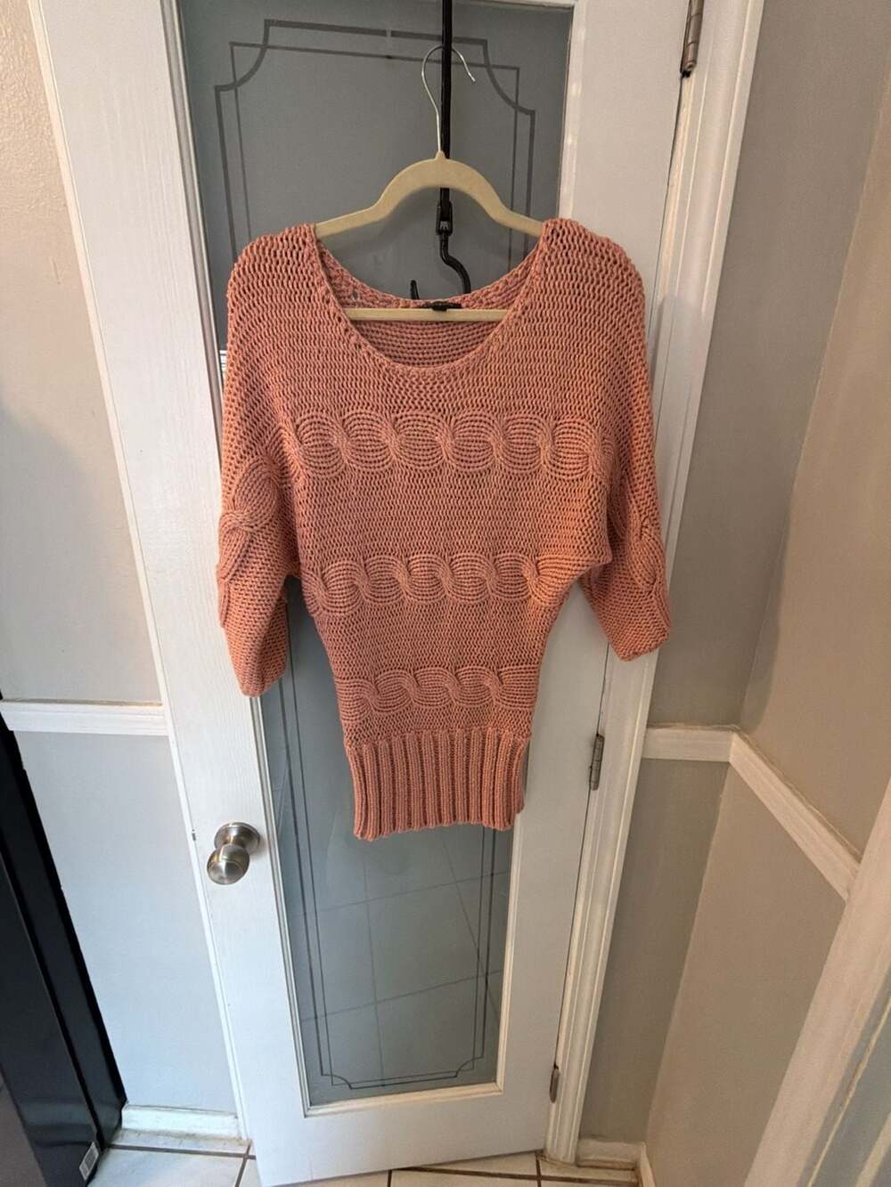 bebe Pink Cable Knit Sweater with Gold Strands Size Small